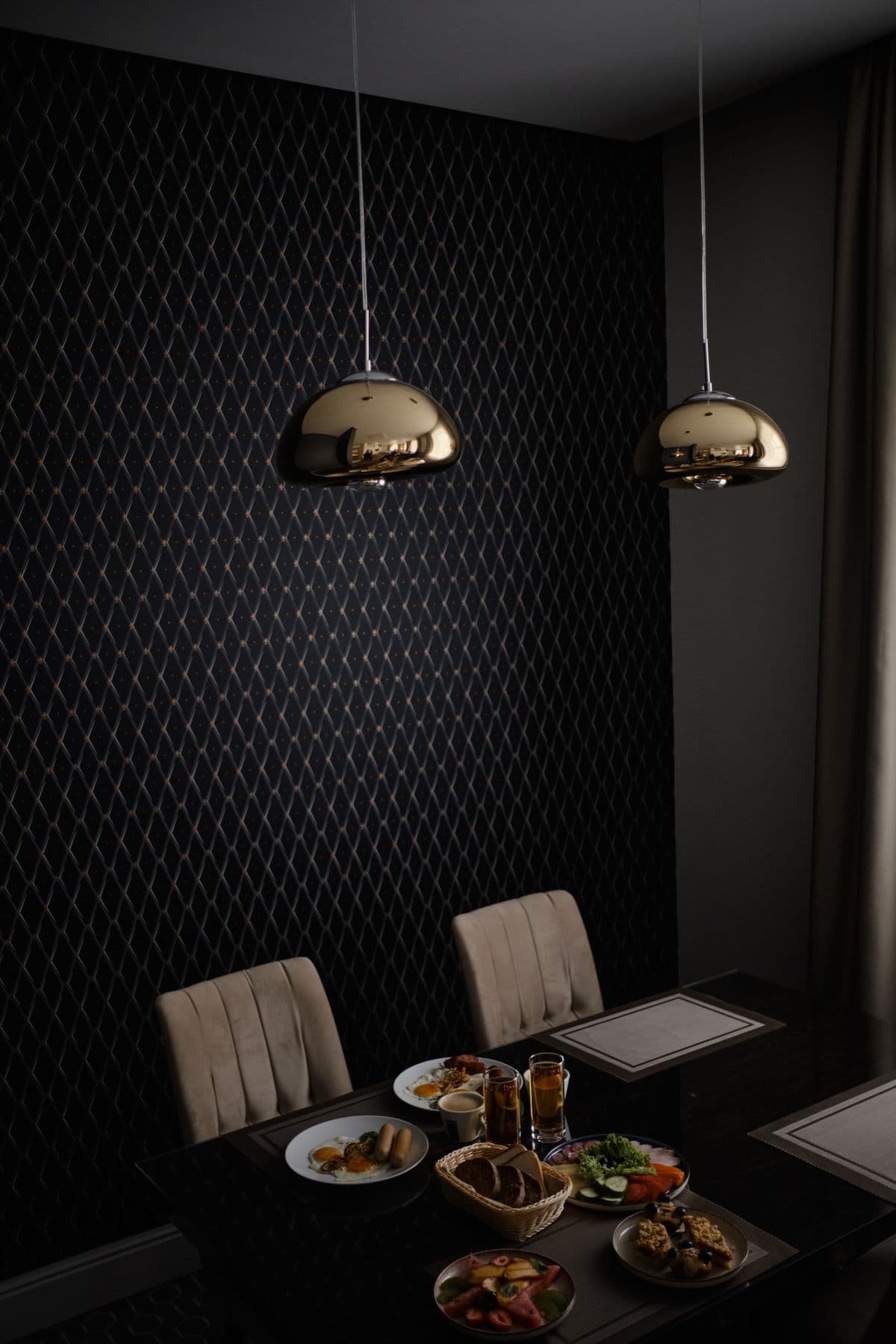 A dining table set with chairs